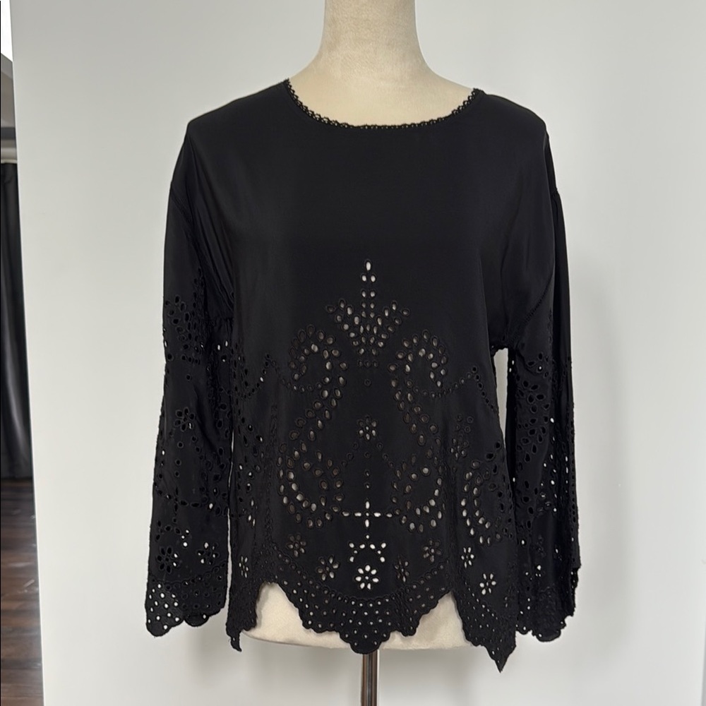 Ulla Johnson Black silk Eyelet Blouse size Small